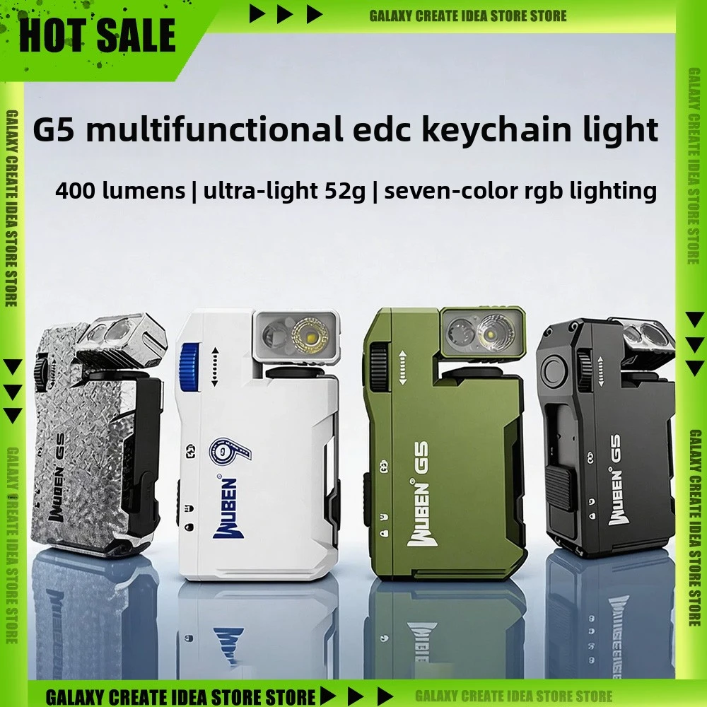

Перезаряжаемый карманный фонарик Wuben G5 EDC с двумя источниками света, мини-фонарик 400 люмен с RGB-подсветкой, портативный фонарик
