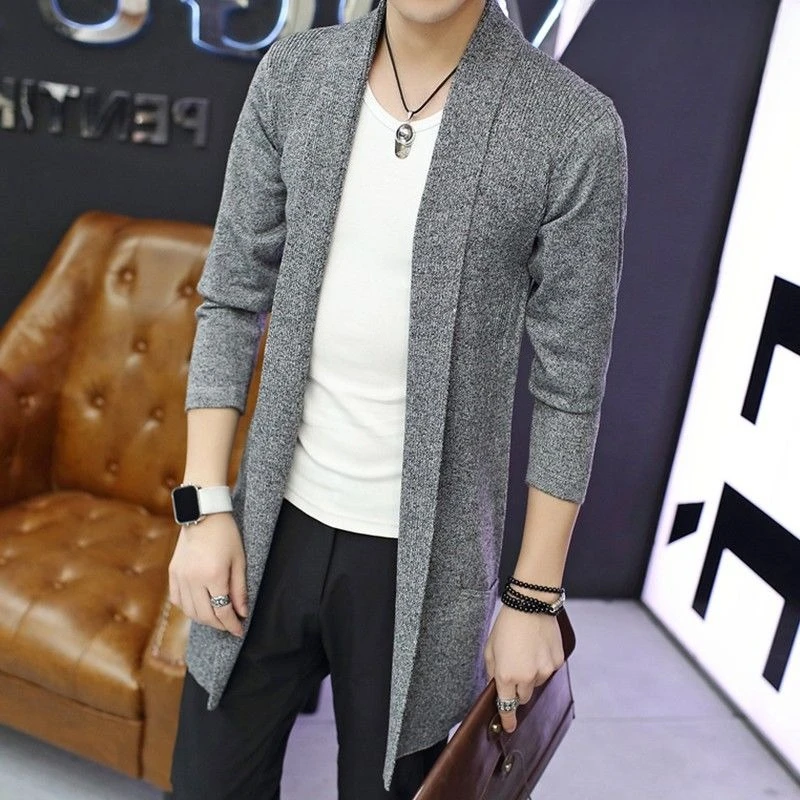 Men's Korean Style Loose Thick Knit Cardigan Sweater Autumn Winter Trendy Zip Up Casual Outerwear