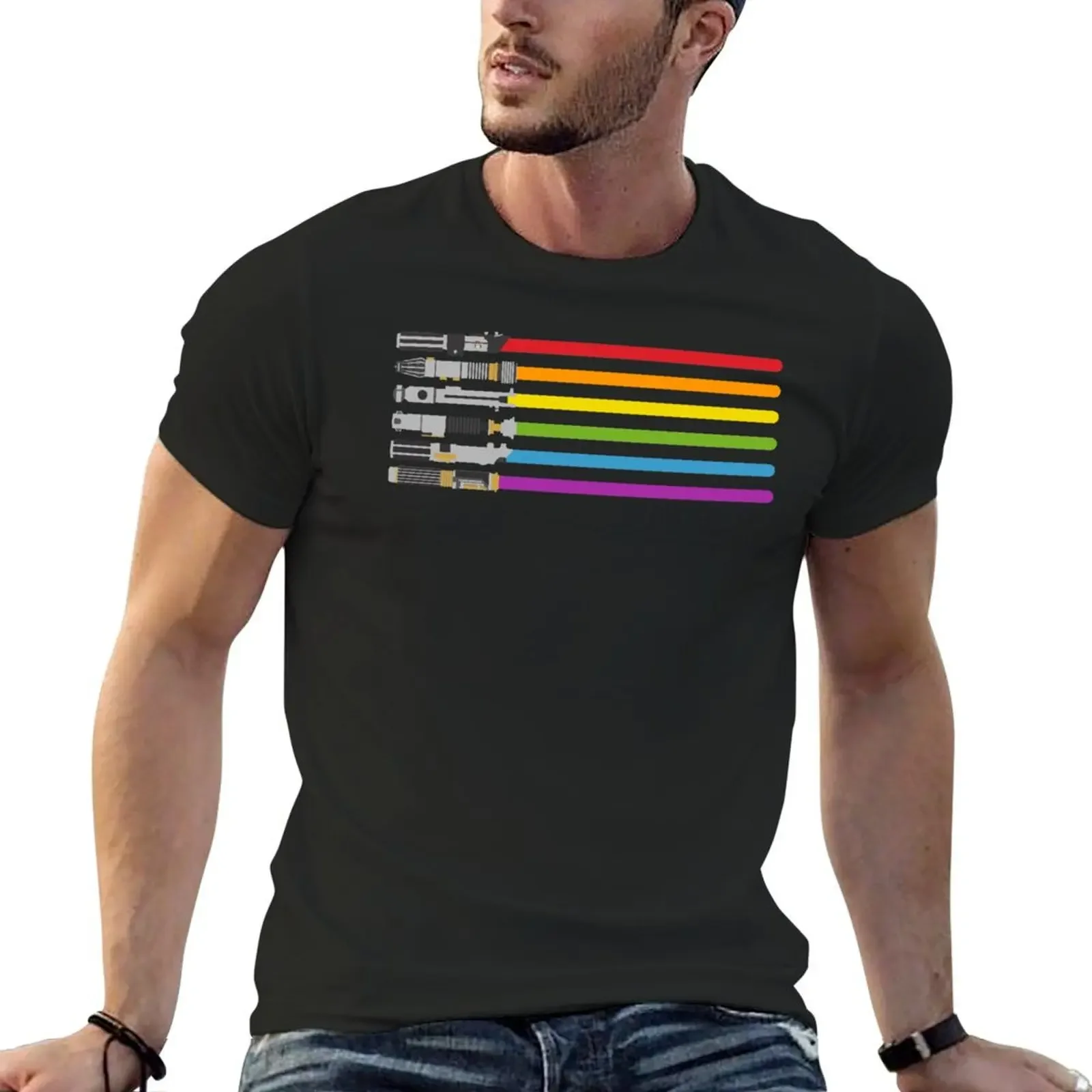 Lightsaber Rainbow T-Shirt vintage clothes vintage anime shirt oversizeds sports fans heavy weight t shirts for men