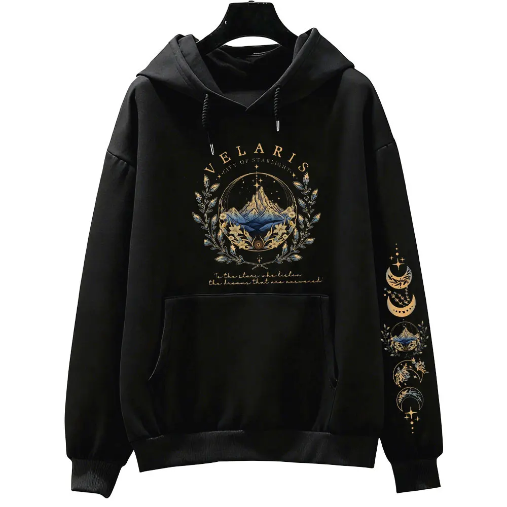 سويت شيرت ACOTAR Velaris Sarah J Maas بأكمام مطبوعة مع قلنسوة Feyre Archeron Rhysand High Lord بلوفر بكتف منسدل بدلة رياضية