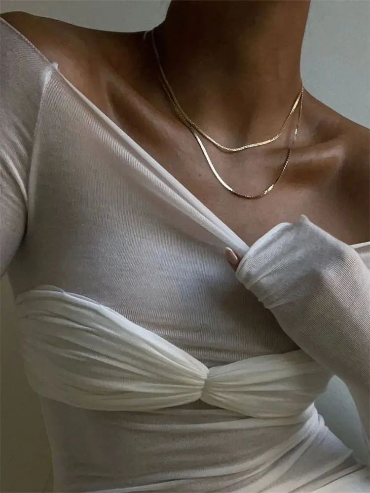 Tossy Off-oulder Me eer Top irt para mulheres Long S New Sle Camiseta feminina confortável outro material 00%