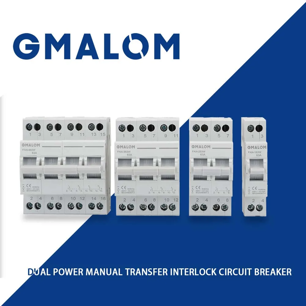 GMALOM Dual Power Manual Transfer Interlock Circuit Breaker, Din Rail Isolating Discounting Switch 1P, 2P, 3P, 4P, 40A, 50A, 63A