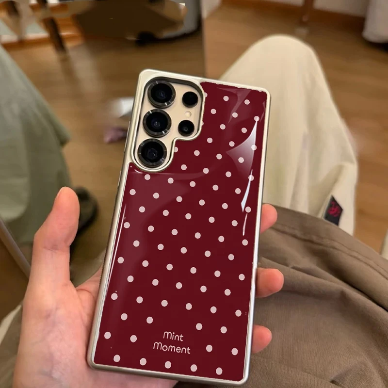 Ins Korean Hot Selling Red Polka Dots Advenced Epoxy Phone Case Anti-drop FOR Samsung Galaxy S26 25 24 23 PLus FE ULTRA EDGE Y2k