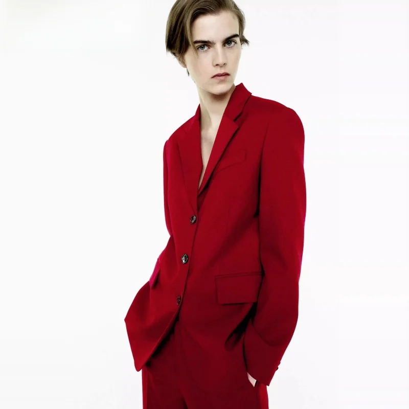 

Spring New Arrival Women's Tailored Long Sve Notch Lapel Suit Jaet High Waist Pants Straight Cut Profional Office Wear
