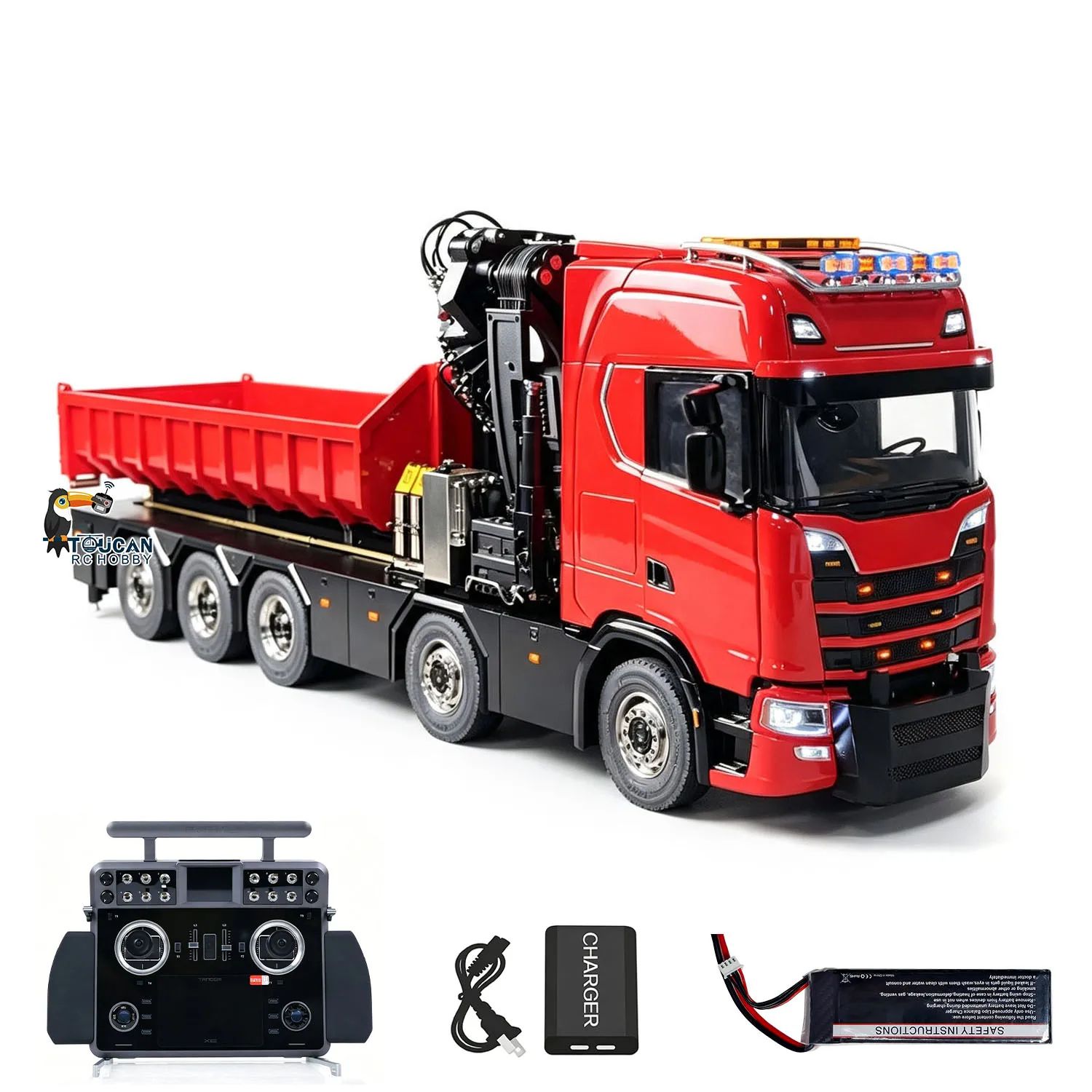 10X10 RTR 1/14 RC Hydraulic Crane Truck 770S 3Speed Metal Dumper Fly Jib Arm Rear Lift Steer Axle Wheel Reduction Diff Lock Cars