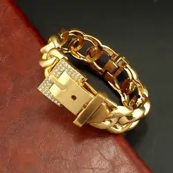 UKEN Fashion Belt Design Spring Opened Cuff Bangles Wrap H-Quality Gold Color Rhinestone Metal Bracelets Charm Jewelry