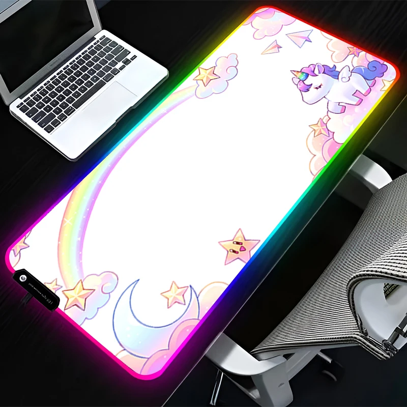 RGB LEDマウスパッド ラバー製 漫画柄 マウスパッド 拡張パッド PCアクセサリー デスクマット 滑り止め ゲーミングマット オフィス ユニコーン キーボードパッド
