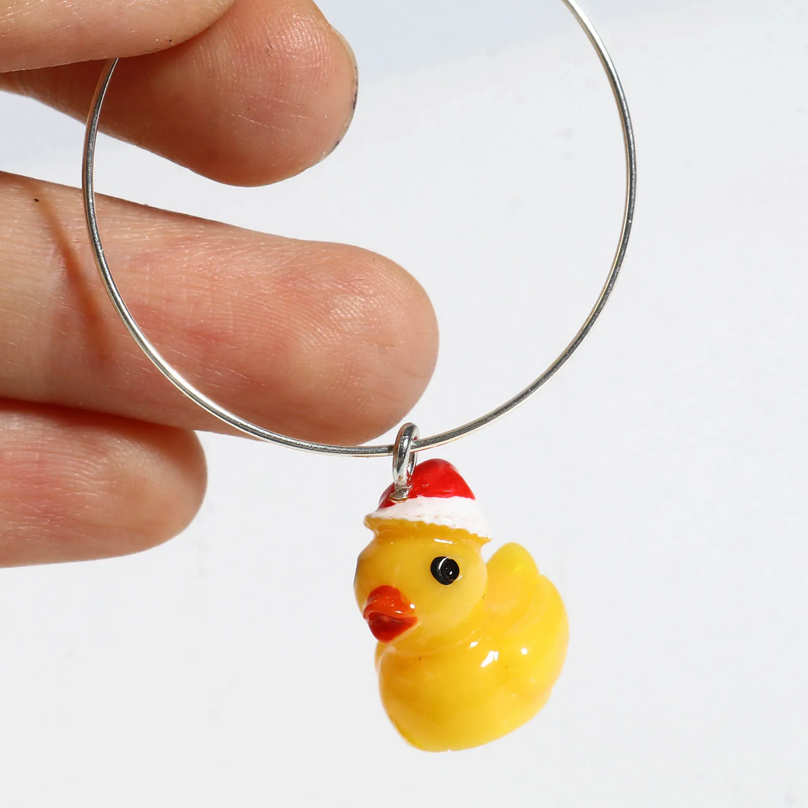 5PCs Cute Cartoon Resin Charms Duck Animal Christmas Hats Orange Pendants DIY Making Wine Glass Marker Circle Necklace Jewelry