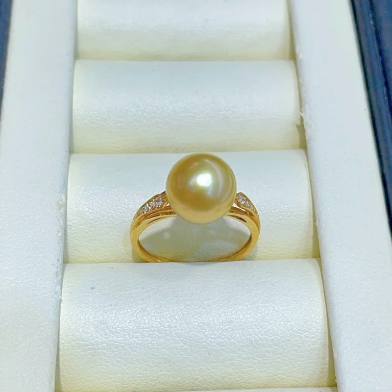 

SGARIT Nanyang Sea Water Rings 18K Gold Pearl Round Pearls 9.5-10mm for Women Niche Design Luxury Inlaid Style