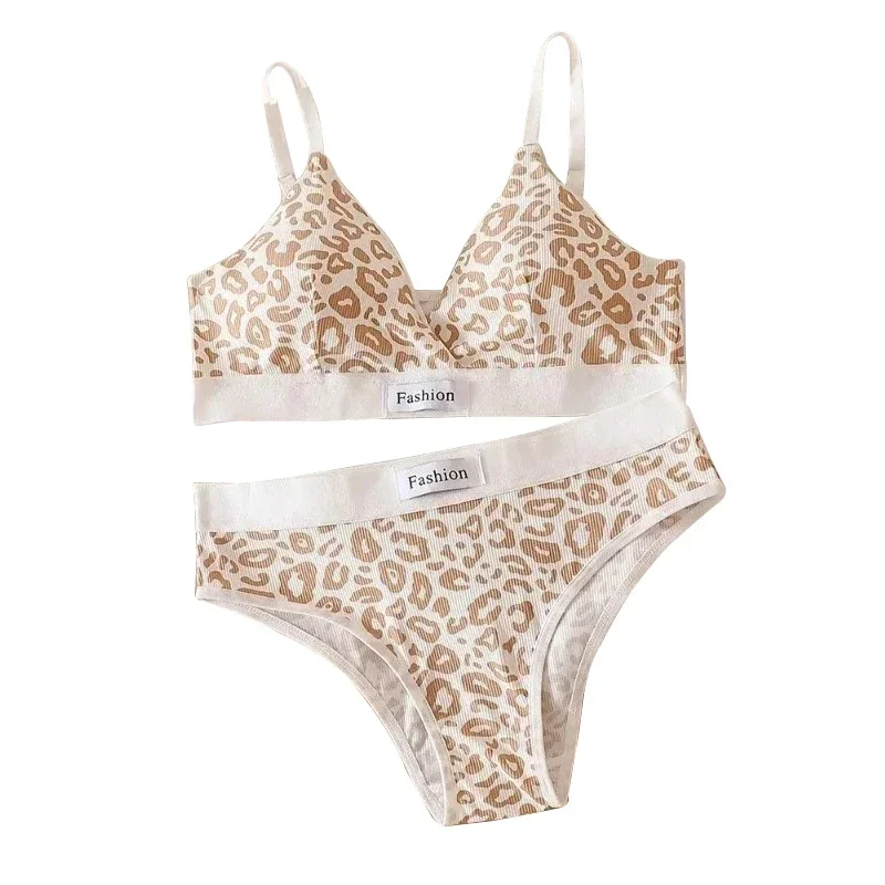 Summer New Women\'s Leopard Print Traceless and Steel Rim Bra Adjustable Shoulder Strap Back Women\'s Underwear Set