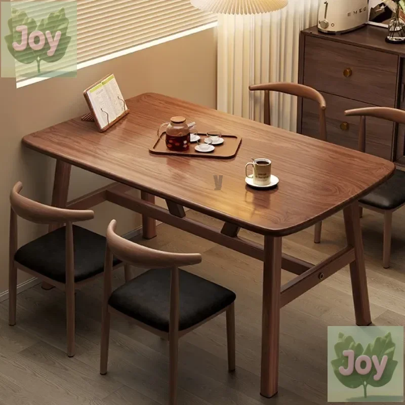 

Walnut color rectangular dining table household computer table learning and writing desk small apartment dining table and chair