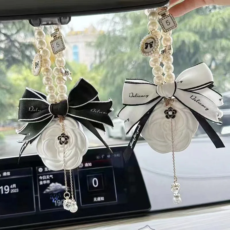 Goddess Style Fragrant Stone Camellia Aromatherapy Automobile Hanging Ornament Exquisite Double-Sided Bow Car Interior Hanging A