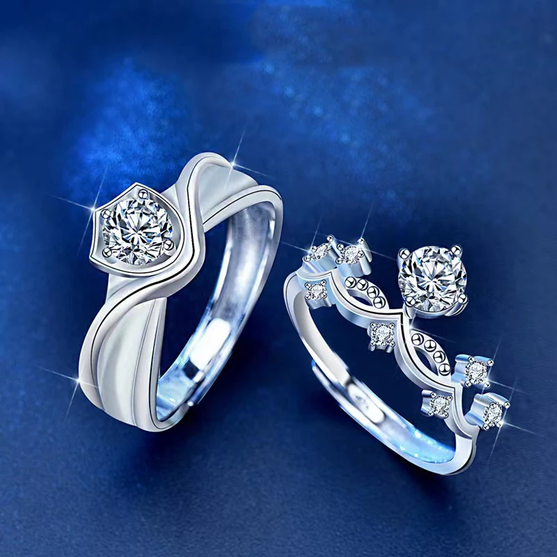 

Trendy 925 Sterling Silver 0.5ct D Color Moissanite Princess and Knight Rings Sets for Lover Couple Jewelry Diamond Test Pass