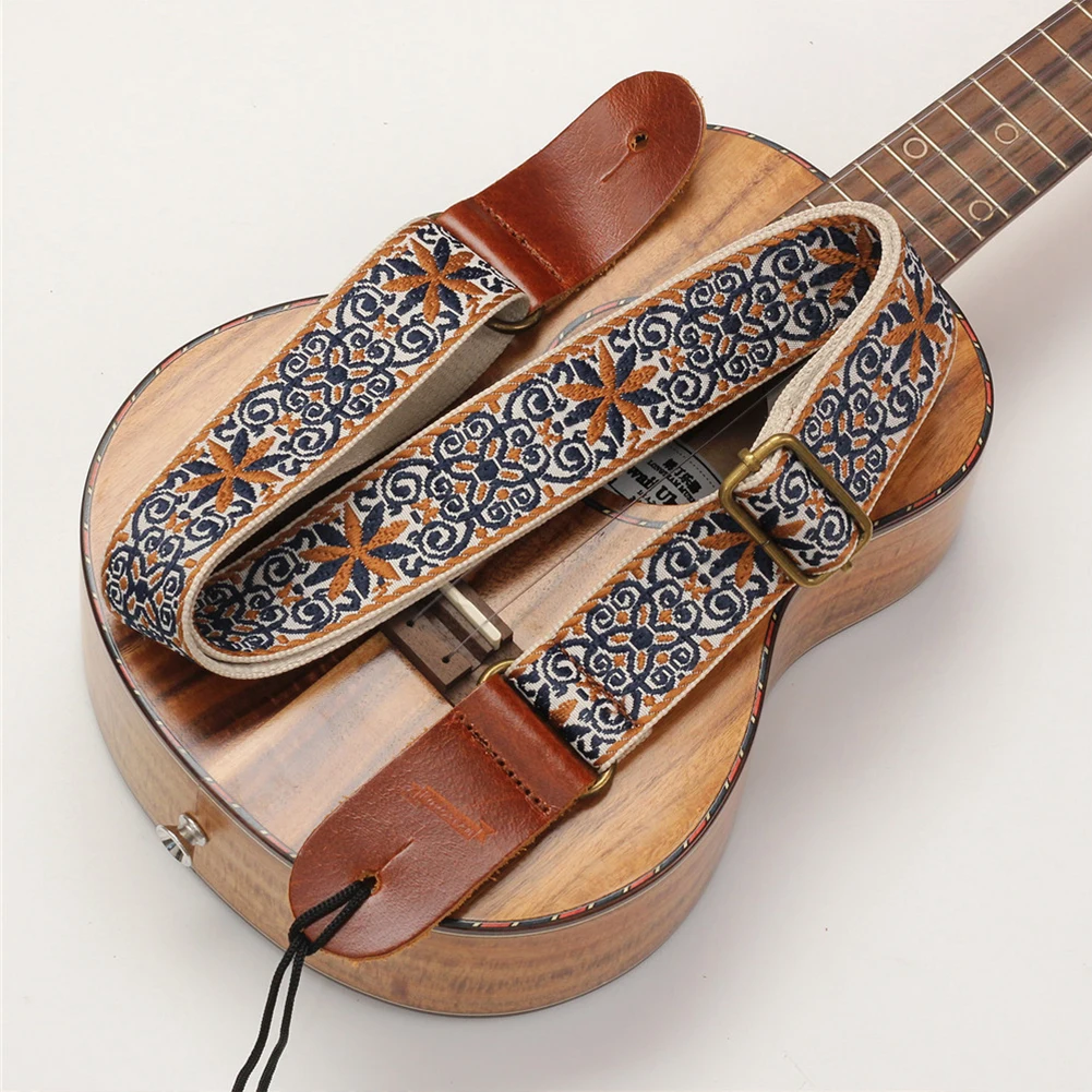 Retro Guitar Strap Embroidery Pattern Boho Pattern Instrument Strap Adjustable Ethnic Style for Classical Guitar Mandolin Banjo