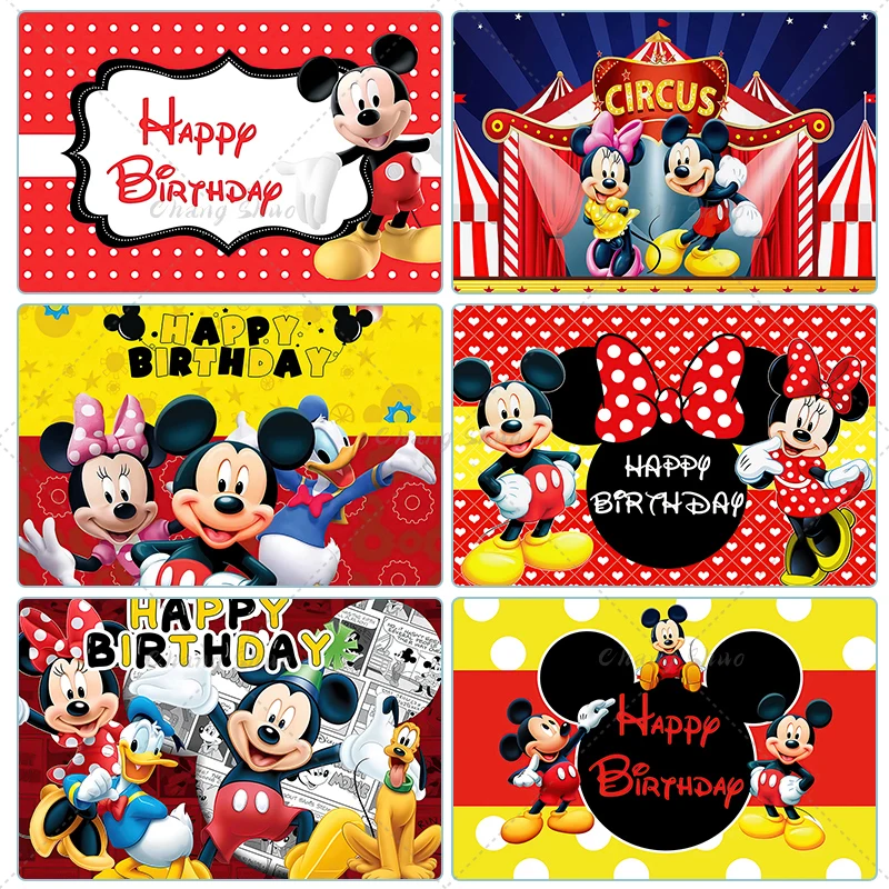 Disney Cartoon Mickey Minnie Mouse Donald Duck Happy Birthday Backgrounds Decors Vinyl Cloth Party Backdrops Baby Shower Banner