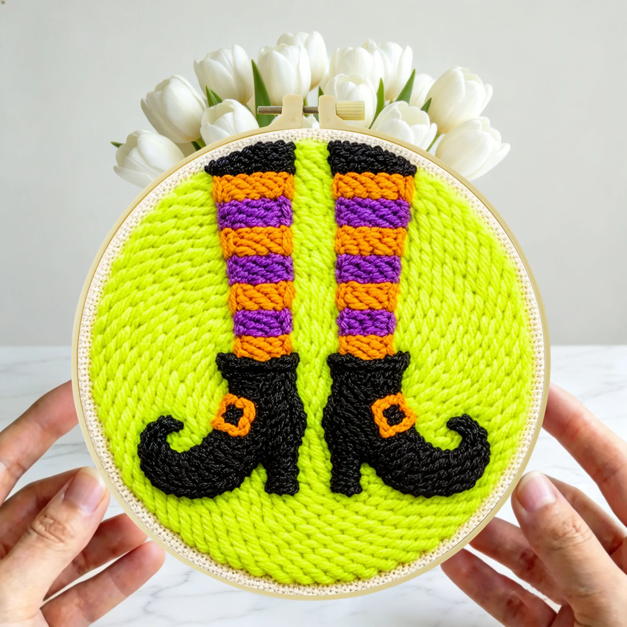 Gruseliges Halloween Punch-Nadel-Set 20x20cm 1 Stück Geister-Kürbis-Stickerei-Set für Anfänger DIY-Bastelset für Heim-Party-Deko – Detail 2