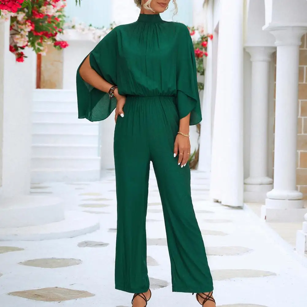 

Women Loose Jumpsuit Wide Leg Jumpsuit Elegant Women's Batwing Sleeve Jumpsuit High Waist Stand Collar Wide Leg for Prom