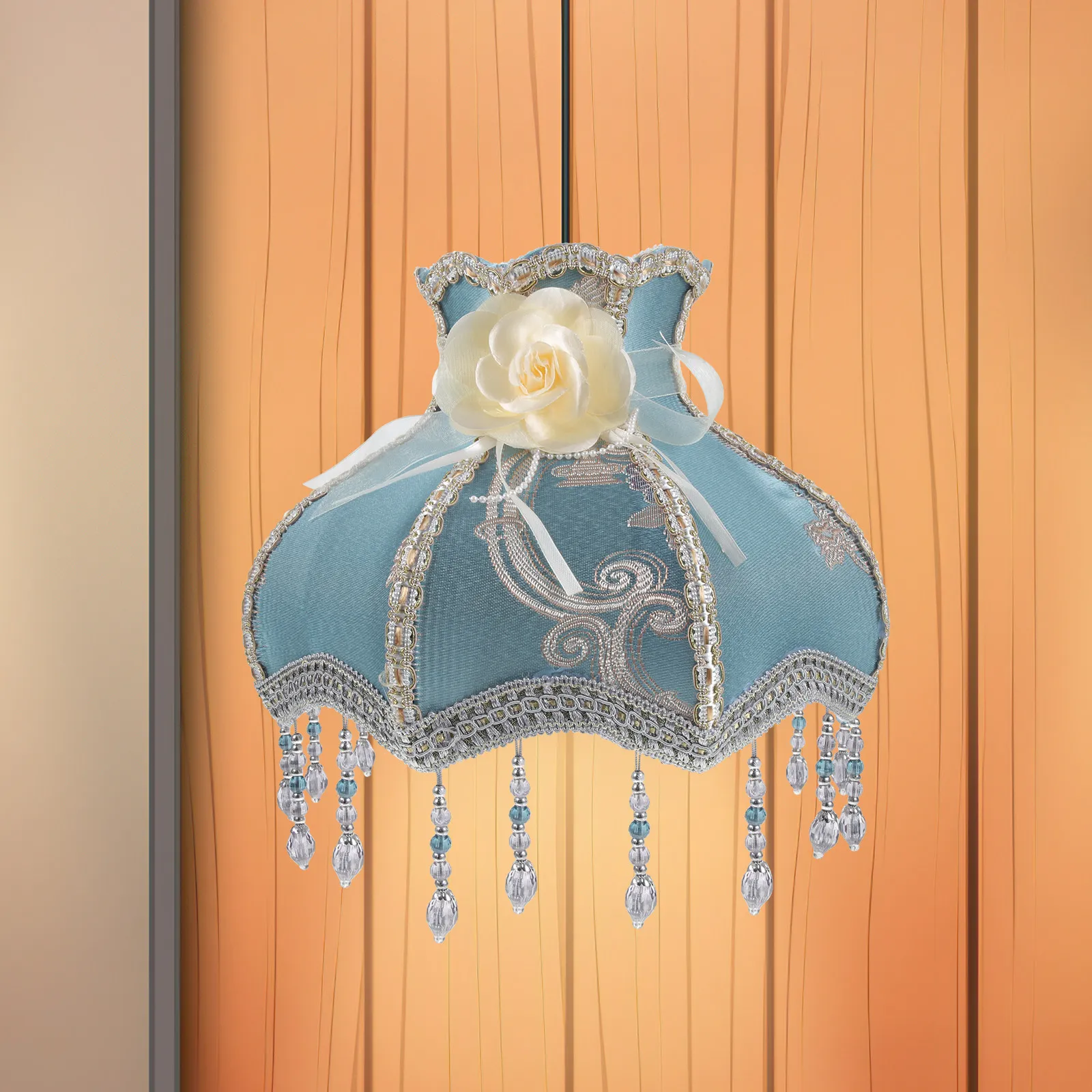 

Большой винтажный тканевый абажур в европейском стиле, купольный, для настольной лампы, сменный декоративный чехол с бусинами