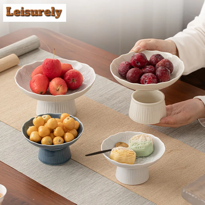 Creative Lotus Seedpod Draining Fruit Dish High Foot Ceramic Dim Sum Cooking Self-help Display Dry Dessert Candy Plate Tea Tray