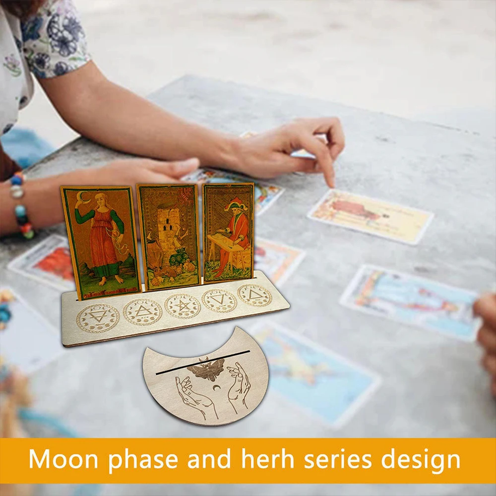 حامل خشبي لتارو شكل القمر مستطيل بطاقة مجموعة مذبح حامل عرض الخشب ساحرة العرافة أدوات اختبار مثيرة للاهتمام ديكور #5