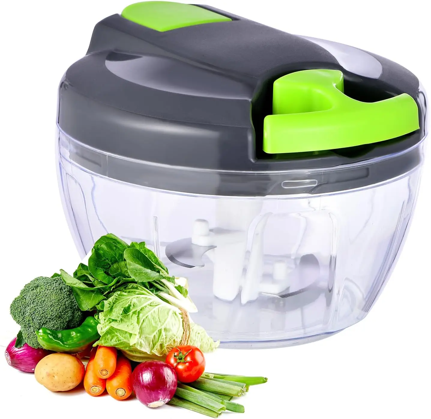 

Manual Food Processor Vegetable Chopper, Hand Pull String Garlic Mincer Onion Cutter for Veggies, Fruits, Nuts, Herbs, 500ml, Gray-Green