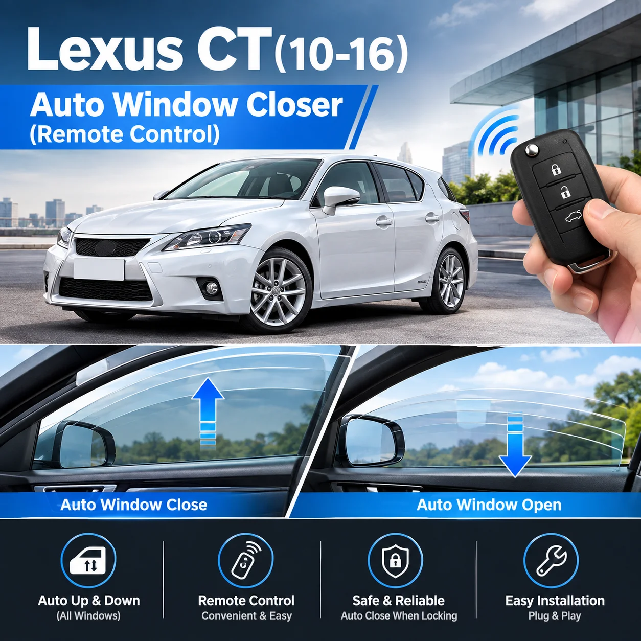 OBD module for automatic window closing and auto up/down function – compatible with Lexus CT (2010–2016)