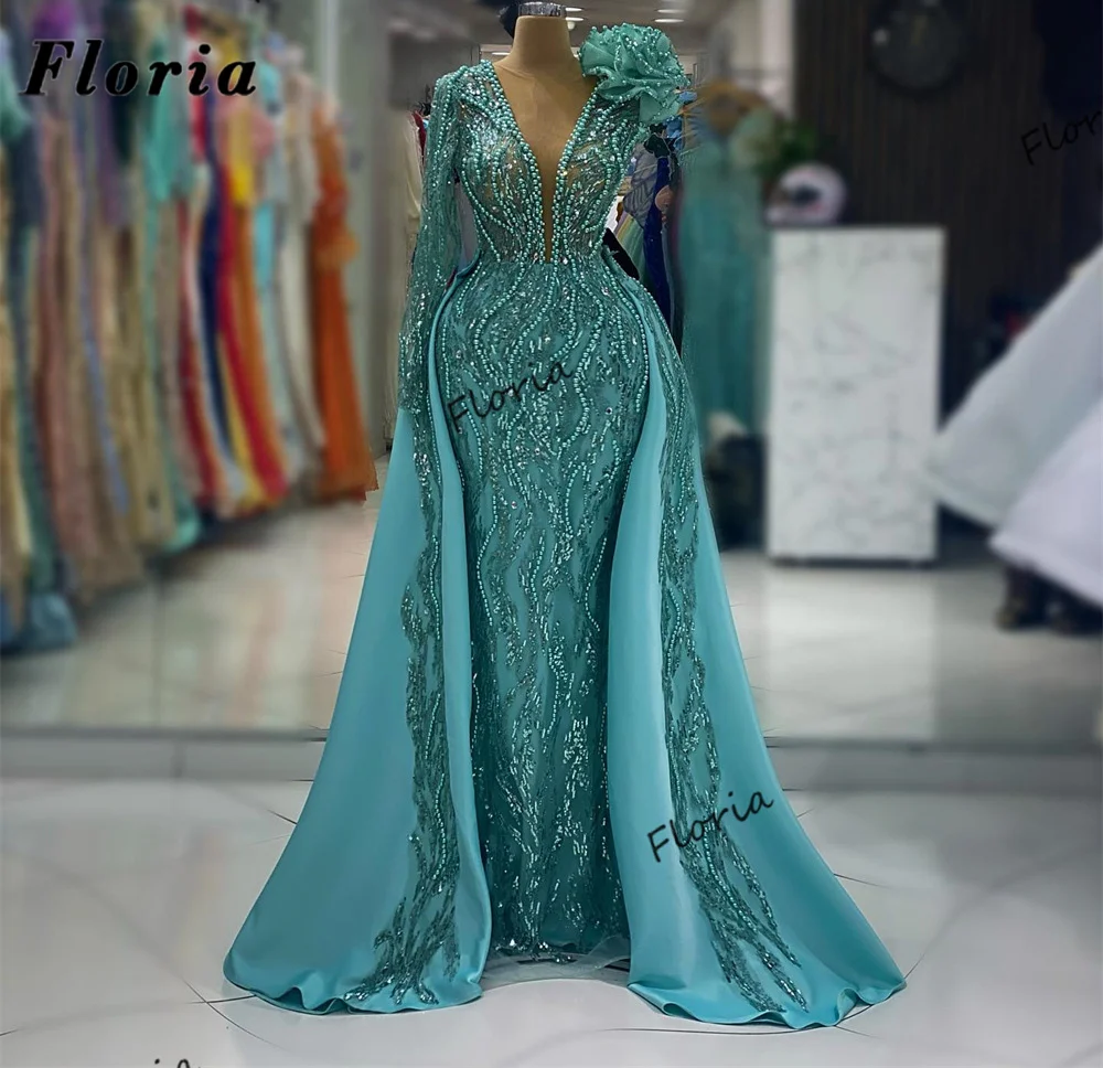 Elegant Crystals Evening Dresses 2023 Customize Detachable Skirt Beaded Pearls Prom Gowns For Women Robes De Soiree Party Dress