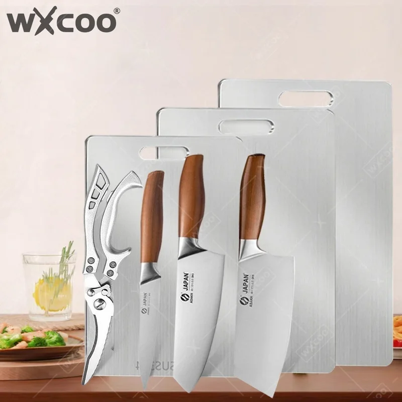 WXCOO 7-teiliges Schneidebrett-Set mit Edelstahl-Küchenmesser, Fischfiletiermesser, Entgrätungsmesser, Obstschäler, Allzweckmesser, Japanisches Kochmesser