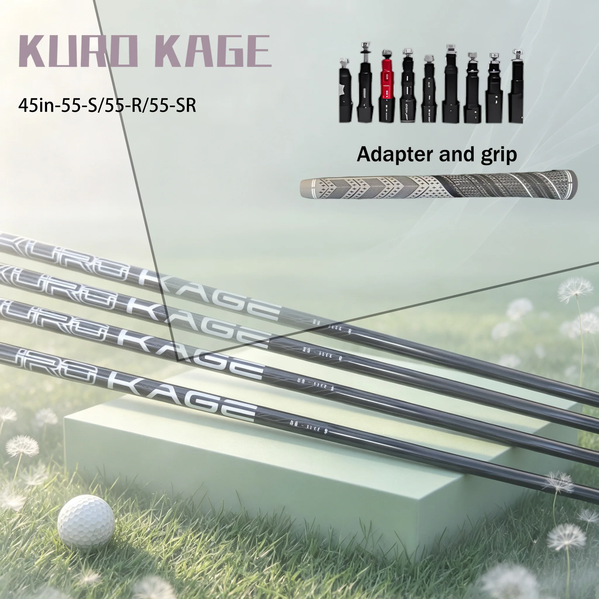 The New Kage Black Golf Carbon Shaft Is Compatible with Driver No. 1, with Precise Length and Multiple Hardness Levels (55‑S/55‑R/55‑Sr), Made from High-Density Carbon Fiber, Ensuring Stable Force Transmission and Improved Athletic Performance, Comes with Adapter and Premium Gray Grip