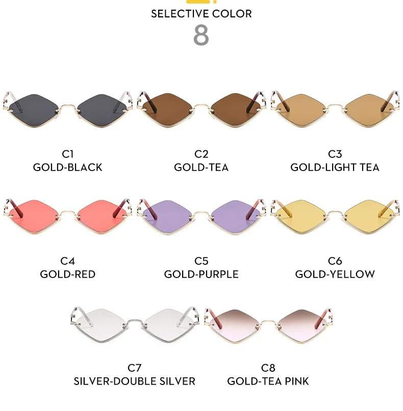 Mode Kleine Polygonale Sonnenbrille Frauen Marke Metall Halb Rahmen Gläser Damen Hipster Sexy Cat Eye Shades Vintage – Detail 7