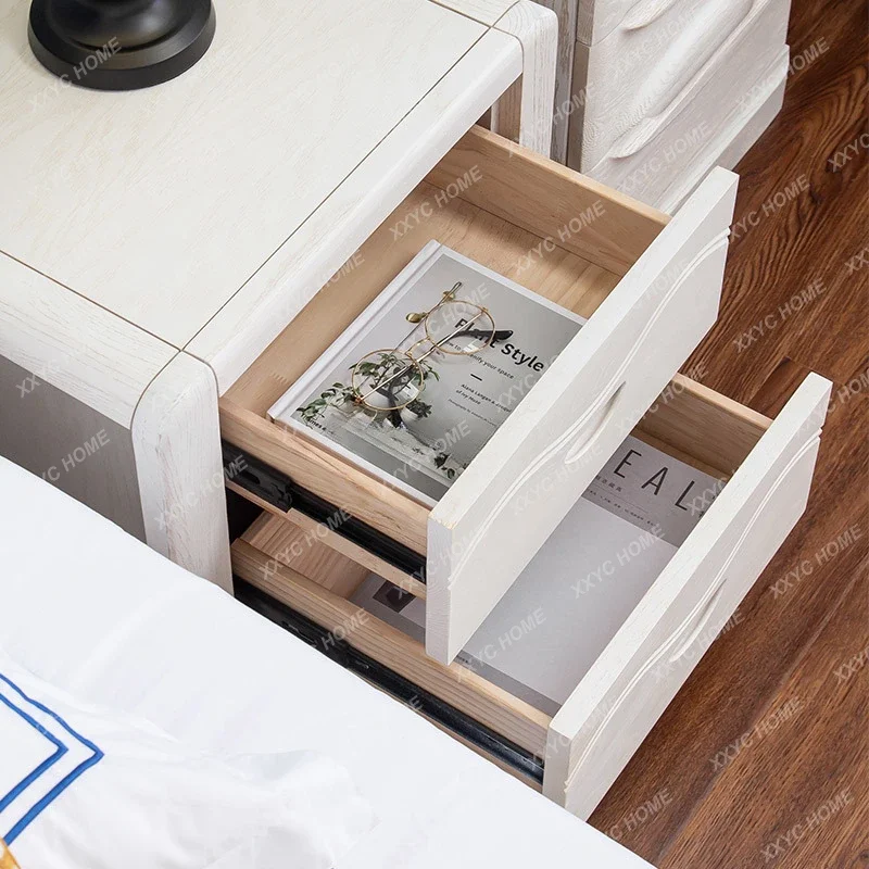 خزانة ذات درجين من الخشب الصلب والبلوط الأحمر وبسيطة وحديثة وبسيطة باللون الأبيض ودرج مزدوج وخزانة على الطراز الصيني #4