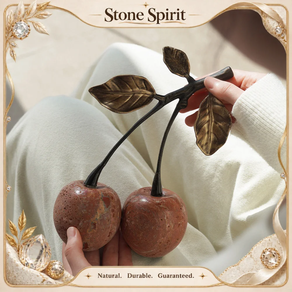 【Natural】Fruit Shape Natural Stone Figures Vintage Cherry Apple Shape Ornament Luxury Living Room Home Decorations