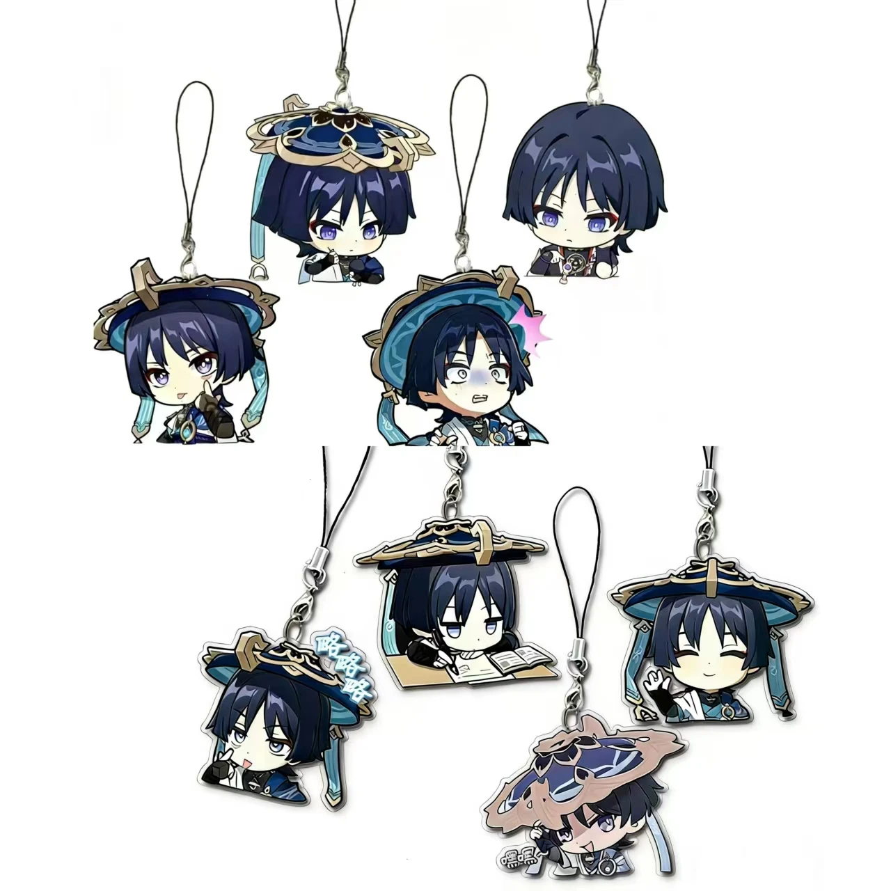 

8 PCS Genshin Impact Wanderer Cute Mobile Phone Lanyard Pendant Scaramouche Cartoon Key Chain Acrylic Keychains Toy Fans Gift