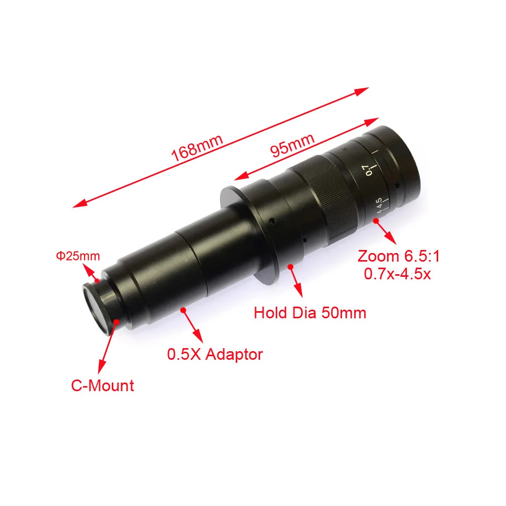 HAYEAR Adjustable 180X Magnification Zoom 25mm C-mount Lens 4.5X Adapter for Industry Microscope Camera Eyepiece Magnifier