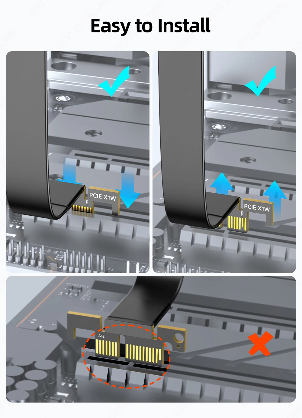 JEYI PCIe 4.0/3.0 X1 Magnetisches Fixierungs-Riser-Kabel 16 Gbit/s/8 Gbit/s – 90 ° Doppelwinkel für PCIe-WLAN-Karte, M.2-Adapter, USB-PCIe-Karte – Detail 11