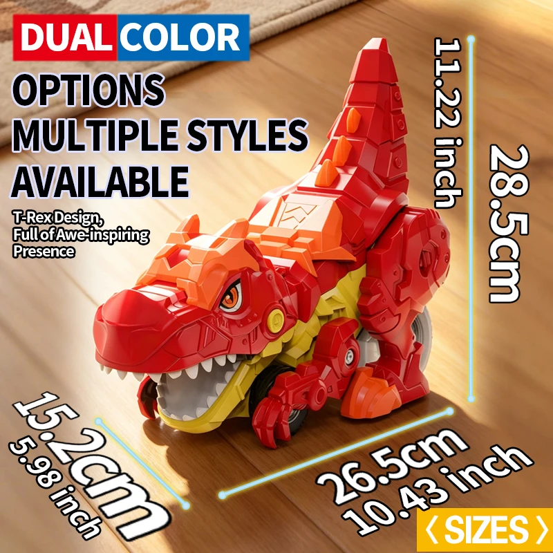 Transformable Dinosaur Race Track Toy, 4 Modes T-Rex Car Launcher Playset with 6 Alloy Mini Race Cars, Inertia Powered Dual Track Racing Game, Portable Storage Dinosaur Vehicle Toy Gift for Boys Girls Age 3+, Christmas, Halloween, New Year Gifts