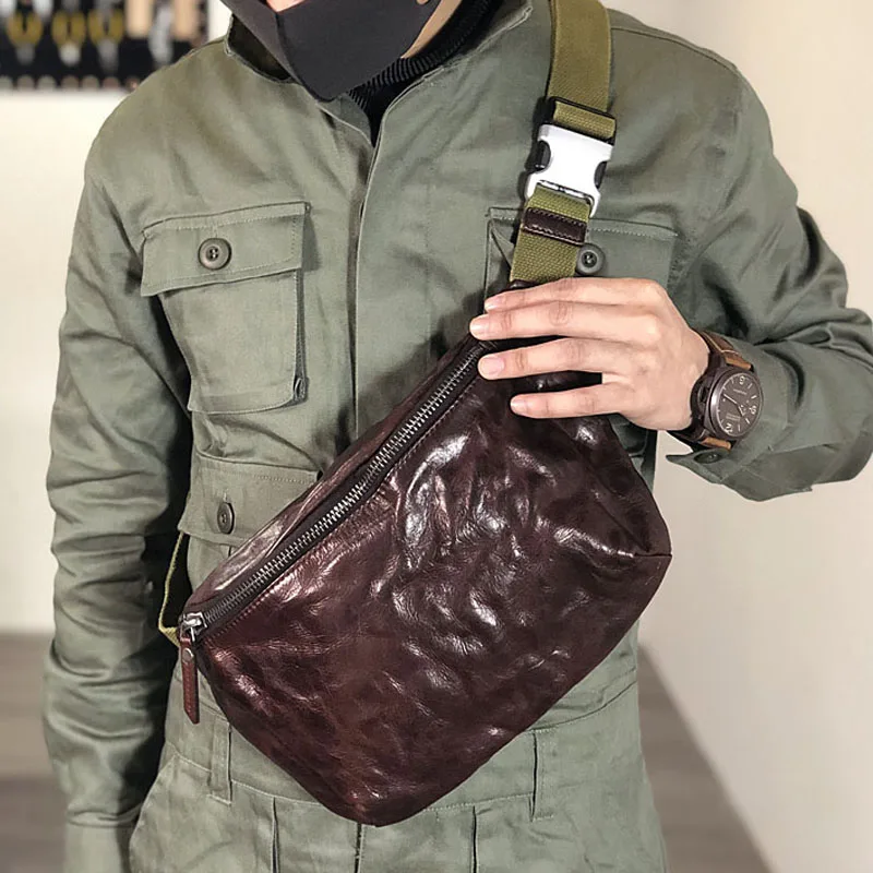 AETOO Handmade retro, pofałdowane warstwa głowy skóra bydlęca męska torba na klatkę piersiowa wielofunkcyjny skórzany piterek torba na telefon komórkowy crossbody