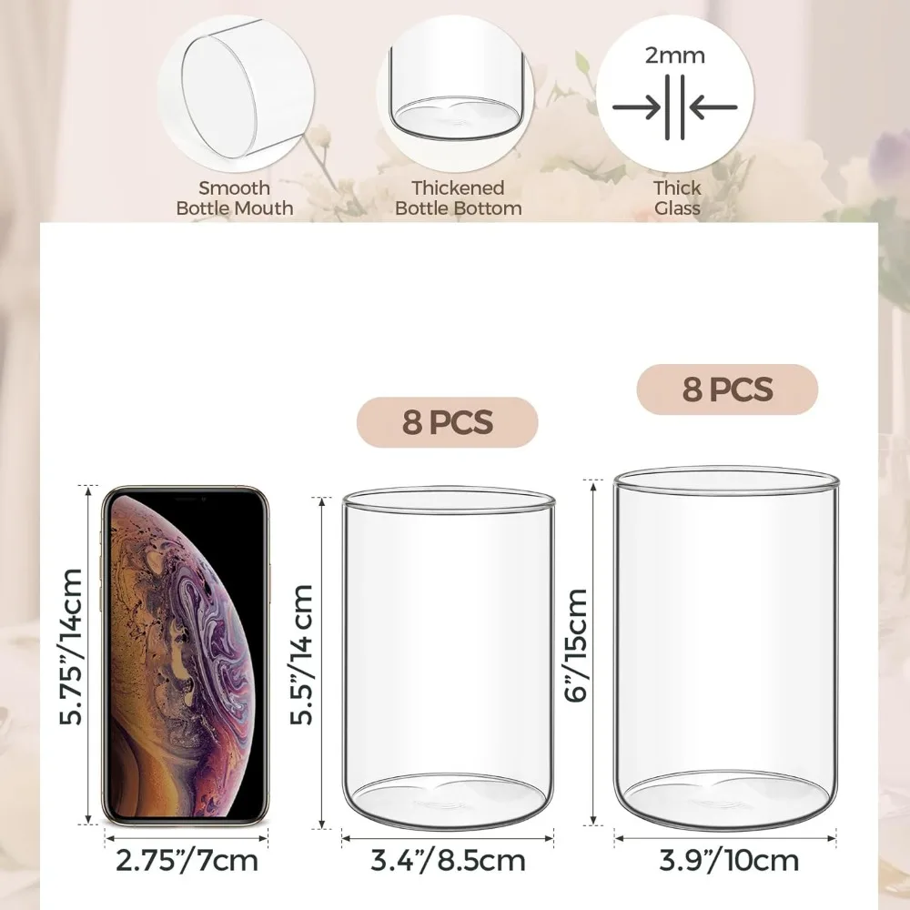 Glass Cylindrical Vase of 16 Pack Home Decoration Clear Bud Vase for Center-weeding Decoration Decorative Decor Garden