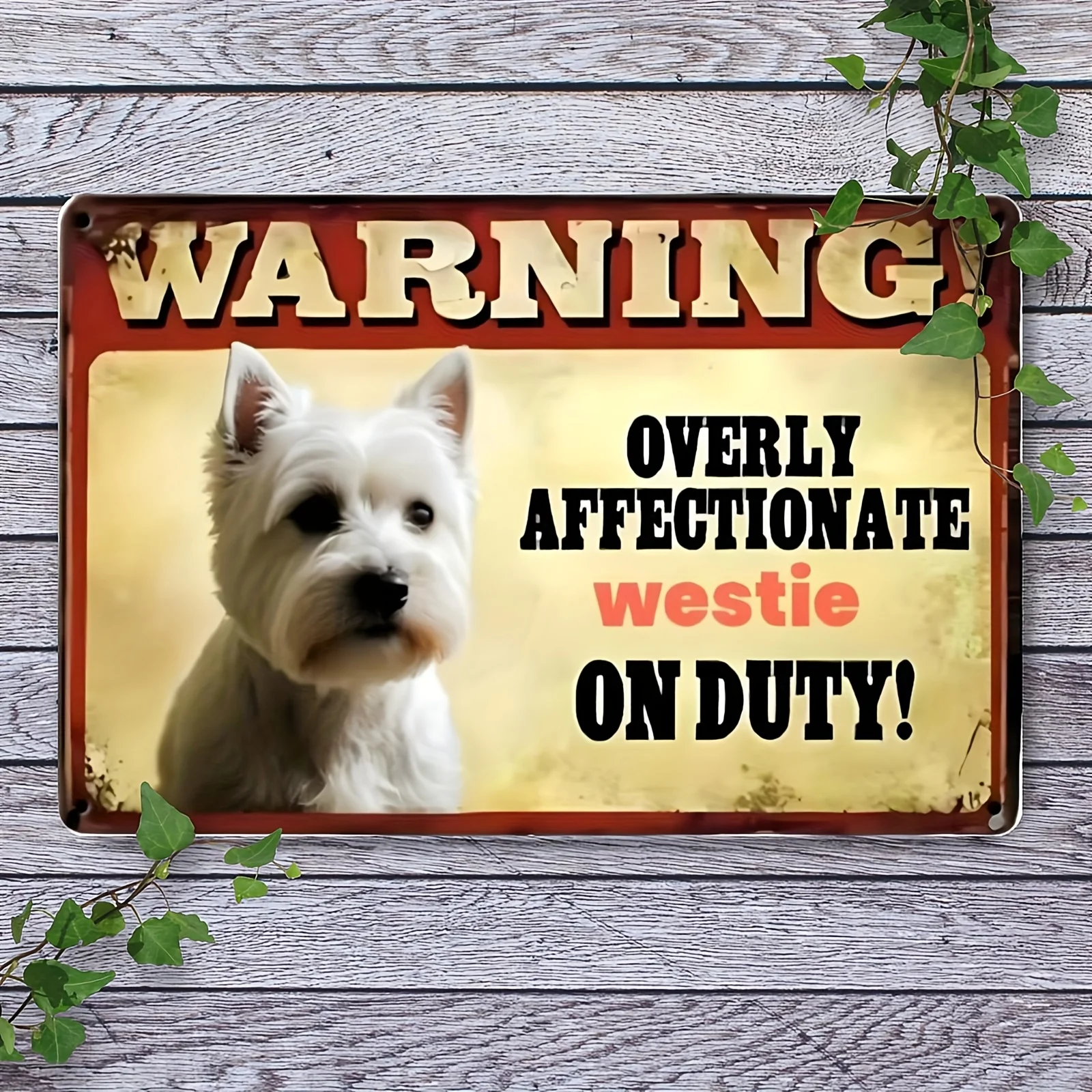 Metal Tin Sign, Pets Dog Warning westie Poodle Puppy Pug Metal Sign Tin Poster Home Decor Bar Wall Art Painting Gift to Colle