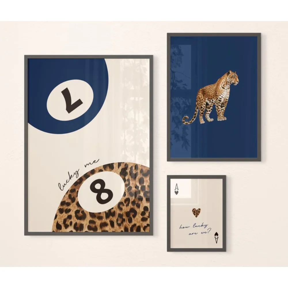 3 Pieces Frameless, Cheetah Printing,How Lucky Are We,78 Ball Cheetah Poster Printing,Living Room Bedroom Dormitory Wall Decor