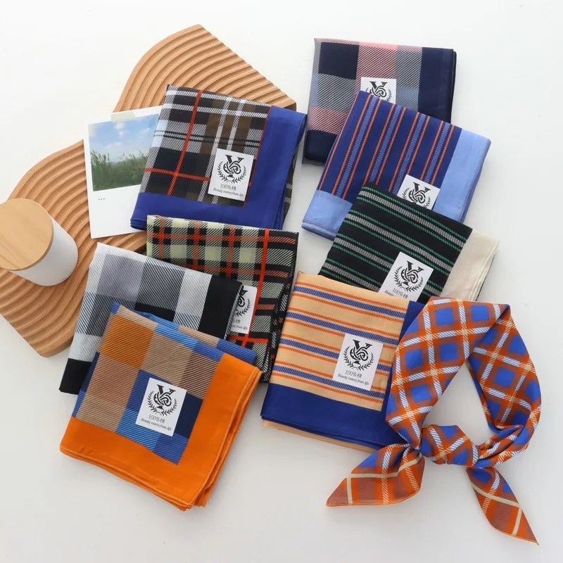 2025 New Vintage Stripe 100% Cotton Small Square Towel Female Korean Style Niche High Sense Small Scarf Headcloth Headband
