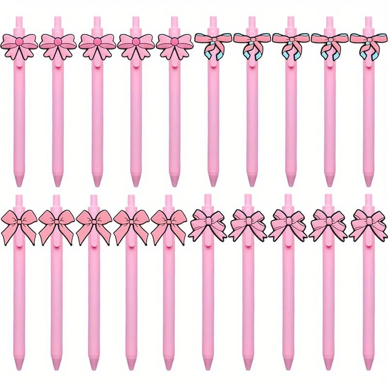 

20pcs Lovely Pink Bow Series Retractable Gel Pens for Writing, PVC Soft Rubber Press Gel Pen with Black Refill, Nice Pens