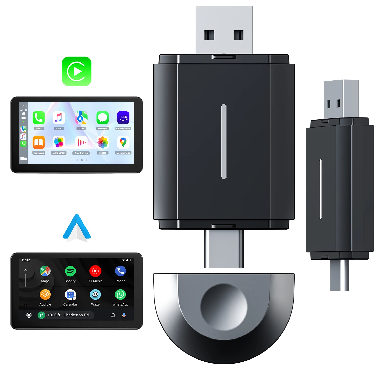 Adaptador carplay sem fio jogard para apple e android adaptador de carro 2 em 1.5ghz wifi, ace/tipo-c/usb plug & play, exigir carplay com fio