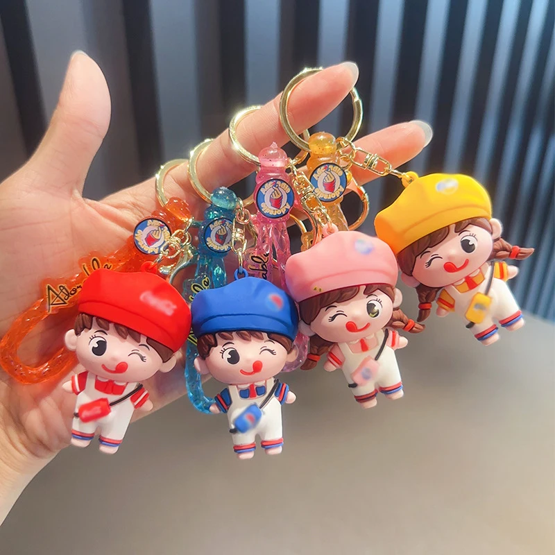 New Couple Cartoon Drink Girl Doll Keychain Funny Cute Car Keys Bag Charm Creative Backpack Decoration Charm Festival Small Gift