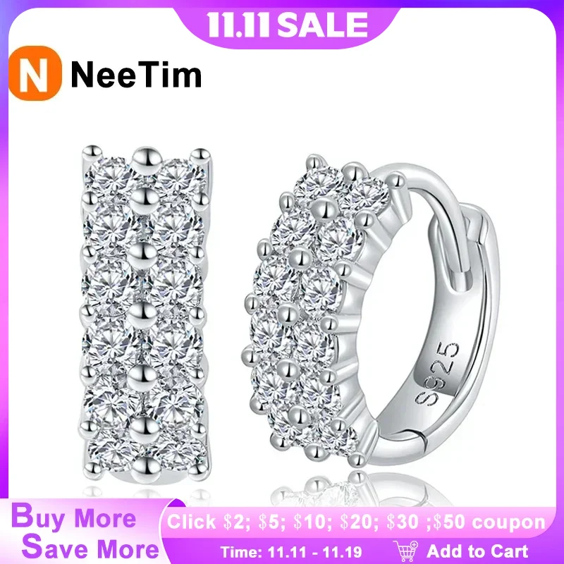 

NeeTim Full Moissanite Stud Earrings For Women 925 Sterling Earring Hoops Silver Sparkling Fine Jewelry Gifts with Certificate
