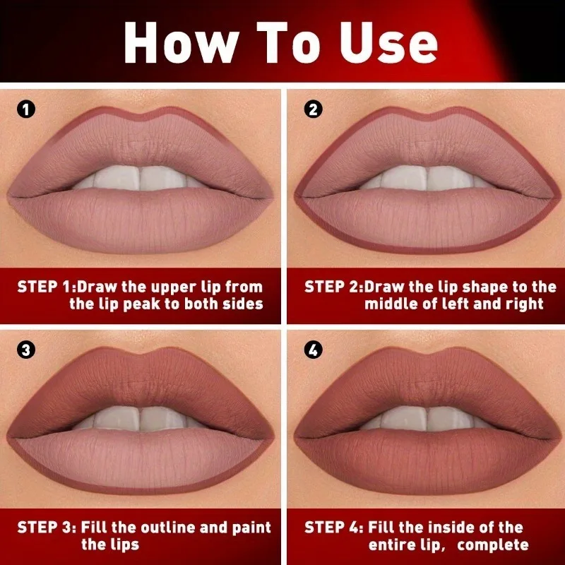 Delineador de labios desnudo mate 2 en 1, lápiz labial resistente al agua de larga duración, contorno de terciopelo rosa y morado, línea de tinte de labios rojo, cosmético