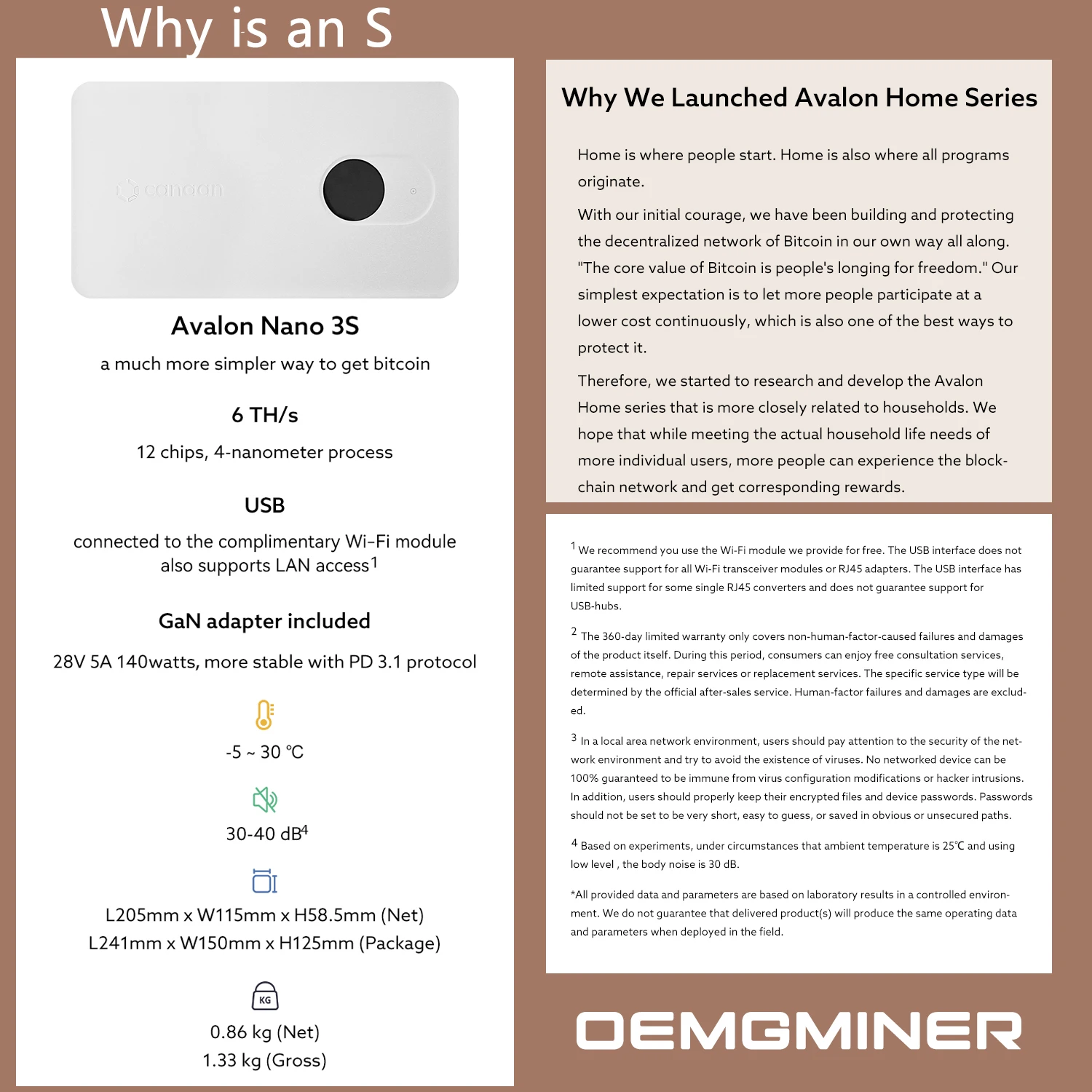 US Stock Canaan Avalon Nano 3S 6TH/s Bitcoin Miner 6TH/S 140W Con alimentatore Cannan Avalon Nano 3s Spedizione veloce