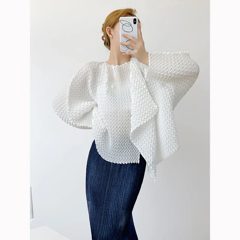 

Miyake Fashion Pineapple Pleated Cardigan Multiway Top 2025 Summer Fashionable Women's High-end Stretchy Loose Long Sleeve Top