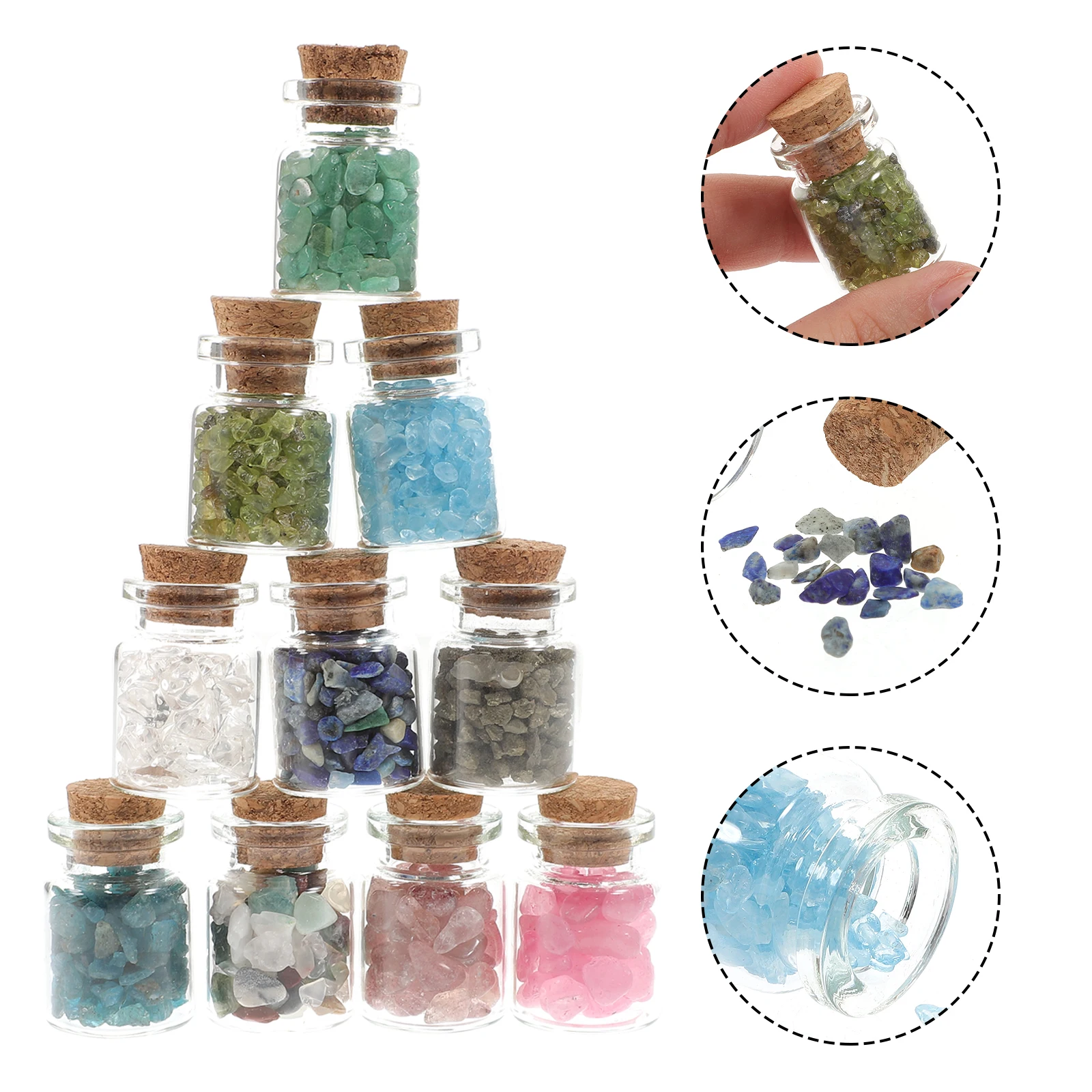 

10Pcs Natural Crystal Chips Drift Bottles Set Gemstone Wishing Stones Mini Bottles Spiritual Decoration Meditation Gift