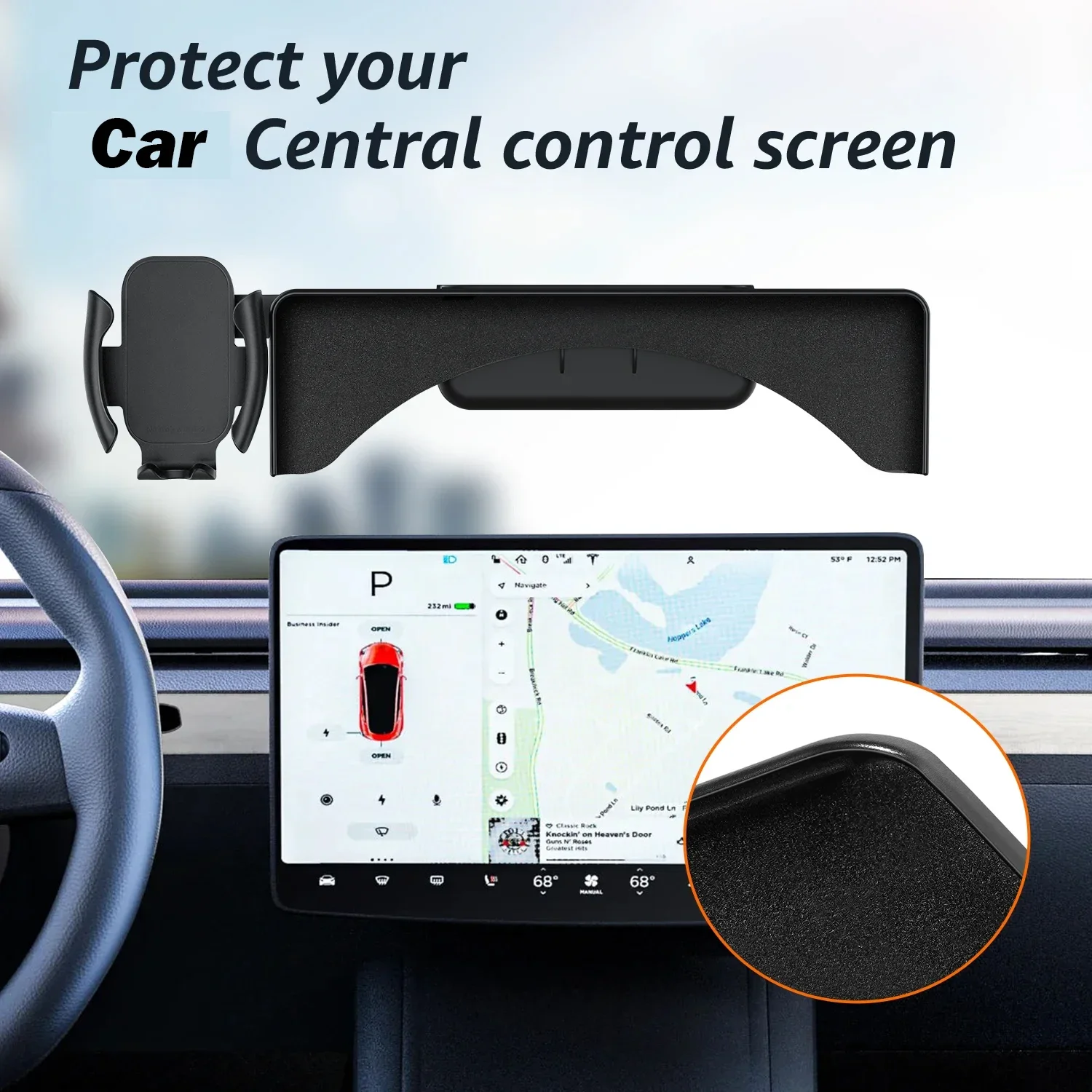 Herval For Tesla Model 3/Y Phone Holder Mount Screen Call Phone Mount Silicone Screen Fixed Bracket Phone Holder Car Accessories